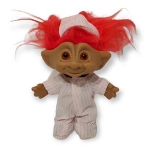 Vintage Ace Novelty Troll Red Hair Pink Pajamas Red‎ Jewel Treasure 4" 90s